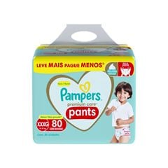 FRALDA DESCARTÁVEL INFANTIL PANTS PAMPERS PREMIUM CARE XXXG 18 A 27KG PACOTE 80 UNIDADES LEVE MAIS PAGUE MENOS