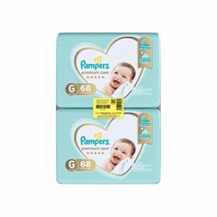 PACK FRALDA DESCARTÁVEL INFANTIL PAMPERS PREMIUM CARE G 9 A 13KG PACOTE 2 UNIDADES 68 FRALDAS CADA PACOTE