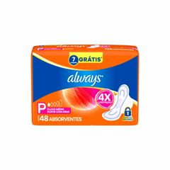 ABSORVENTE COM ABAS SUAVE ALWAYS PEQUENO PACOTE 48 UNIDADES GRÁTIS 7 UNIDADES