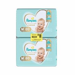 PACK FRALDA DESCARTÁVEL INFANTIL PAMPERS PREMIUM CARE M 6 A 10KG PACOTE 2 UNIDADES 80 FRALDAS CADA PACOTE